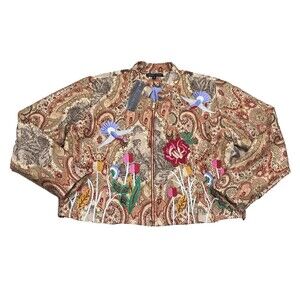 Indigo Moon Jacket Womens XL Embroidered Tapestry Floral Paisley Boho Artsy NEW